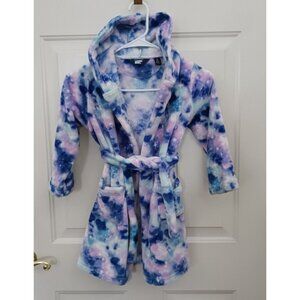 Lands' End Girls Size 4 Fleece Hooded Robe Super Soft Galaxy Print
